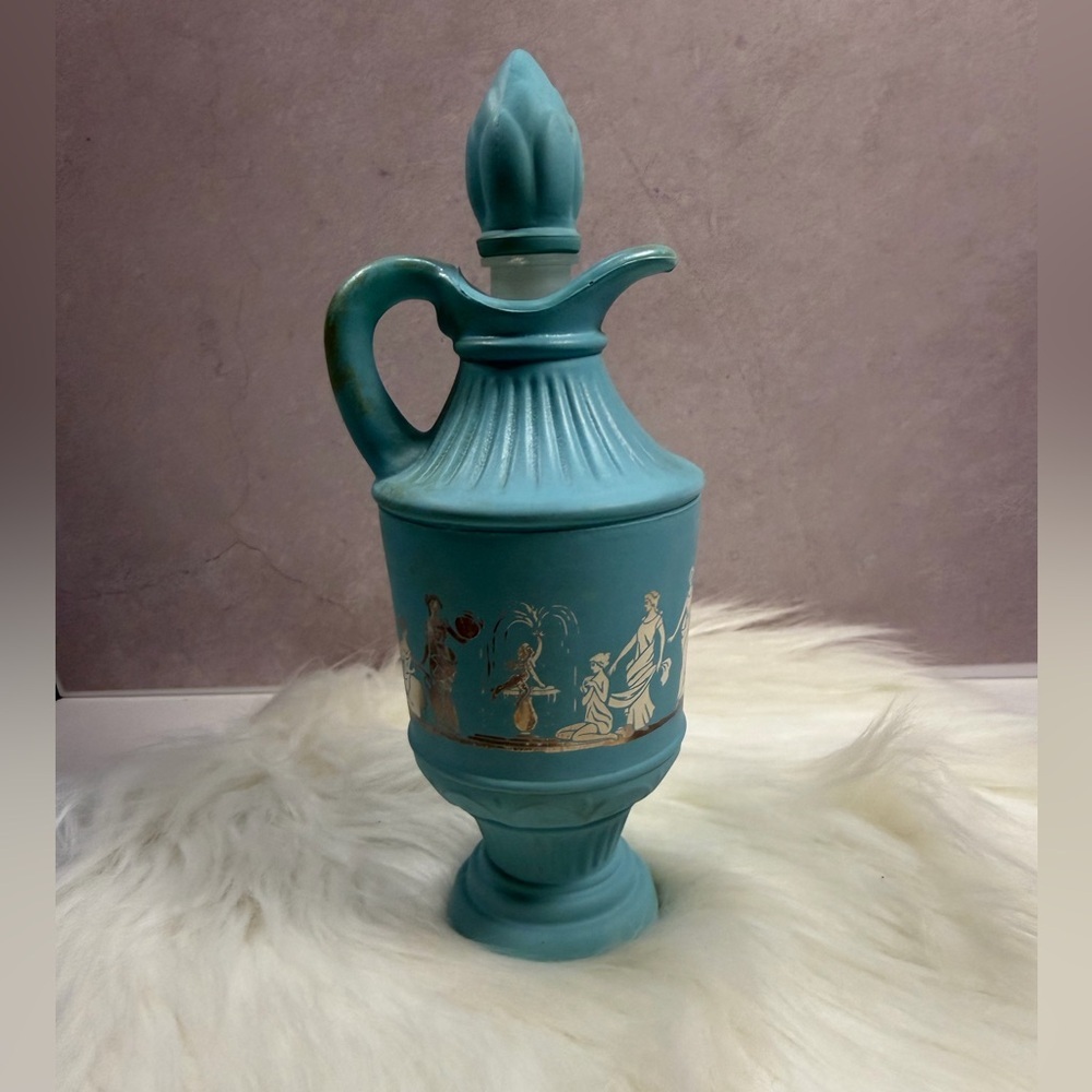 AVON Vintage Blue Ceramic Pitcher with Greek Motif